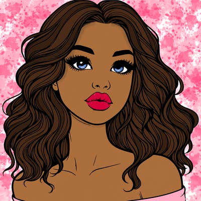 realistic girl with wavy hair and lips