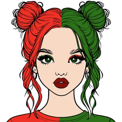 realistic girl with two buns in hair and lips