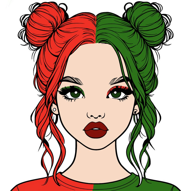 realistic girl with two buns in hair and lips