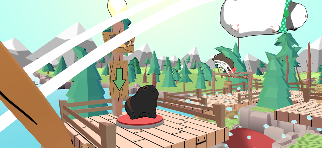 Guinea Pig Bridge! - Animated guinea pigs flying across a low poly forest in a physics based puzzle level