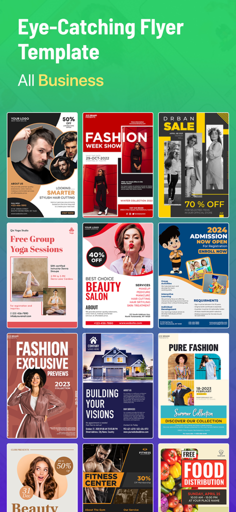 BrandFlex®: Festival Poster - A variety of professional flyer templates for businesses including fashion, real estate, fitness, and yoga within the BrandFlex app