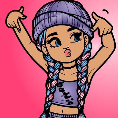 realistic teenage girl with braids and a beanie and crop top doing 🫶🏼