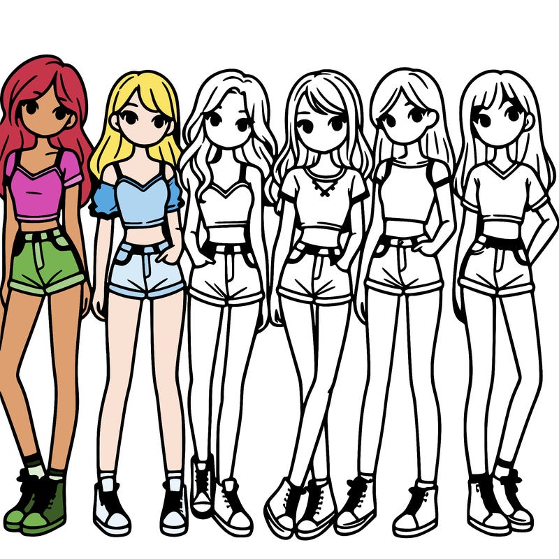a group of girls wearing crop tops and shorts