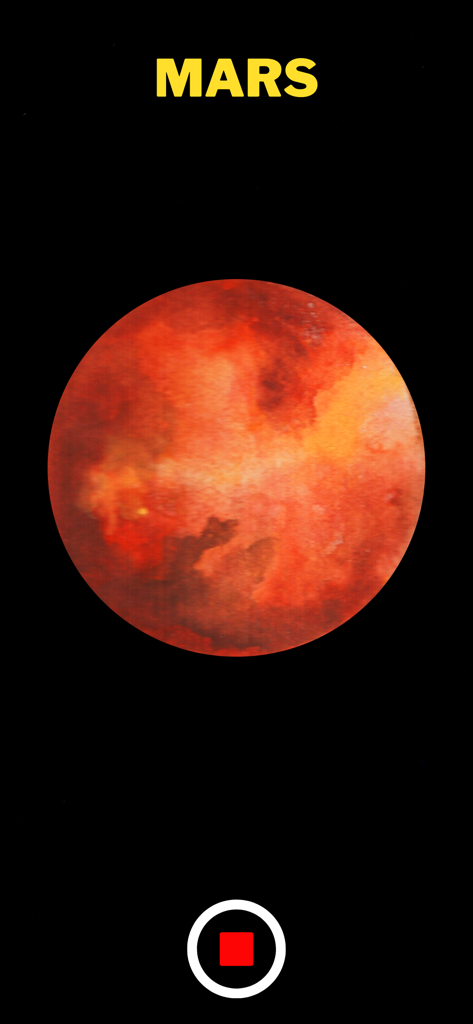 Augmented reality preview of Mars with recording button