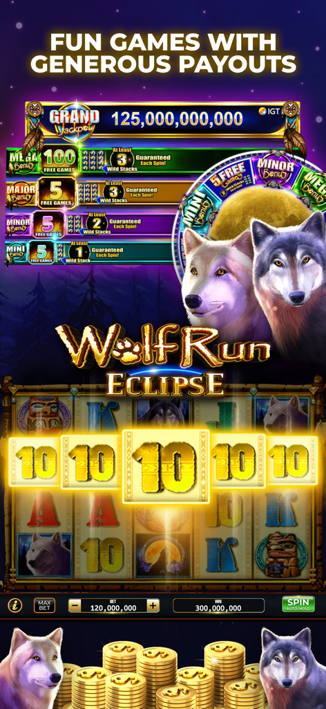 Lucky Eagle Play - Slots Games - Wolf Run Eclipse slot machine game display on Lucky Eagle Play app