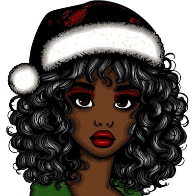 realistic girl with a santa hat curly hair and lips