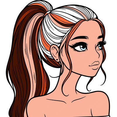 a beautiful and realistic girl with a high pony tail