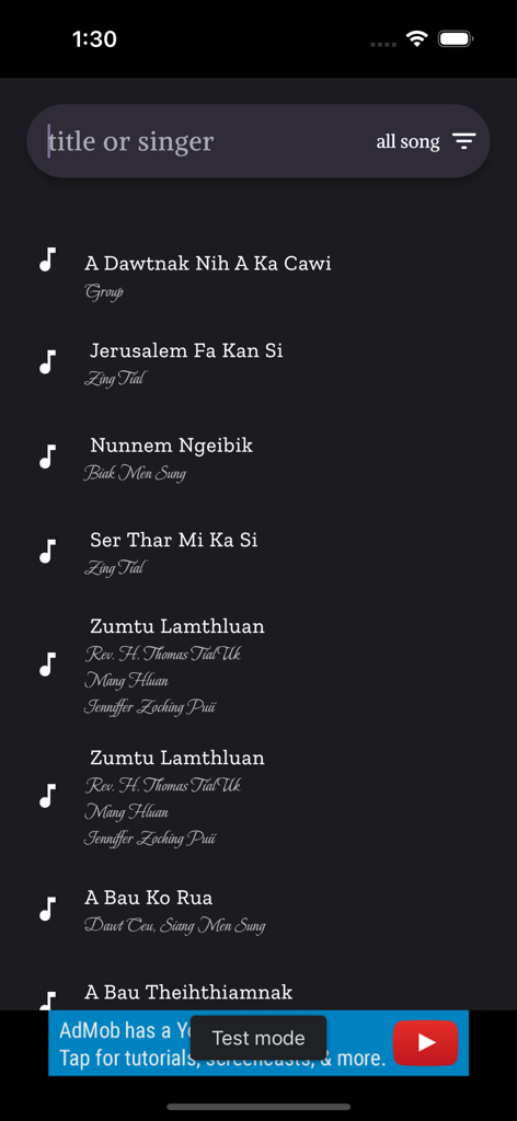 Laihla Lyrics - A list of Chin Christian songs with titles and singers in the Laihla Lyrics app