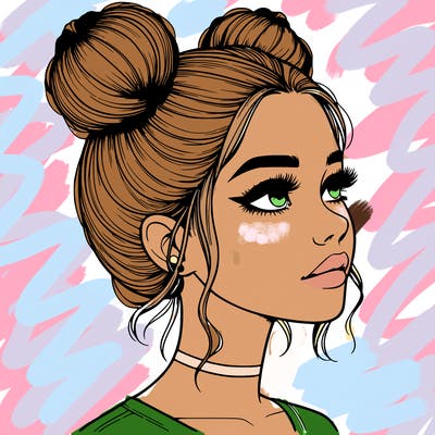 realistic girl with buns on the top of her head