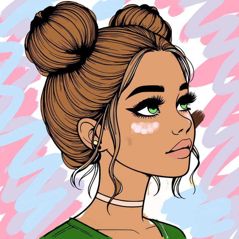 realistic girl with buns on the top of her head