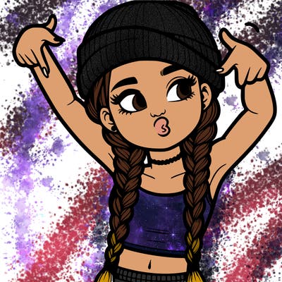 realistic teenage girl with braids and a beanie and crop top doing 🫶🏼