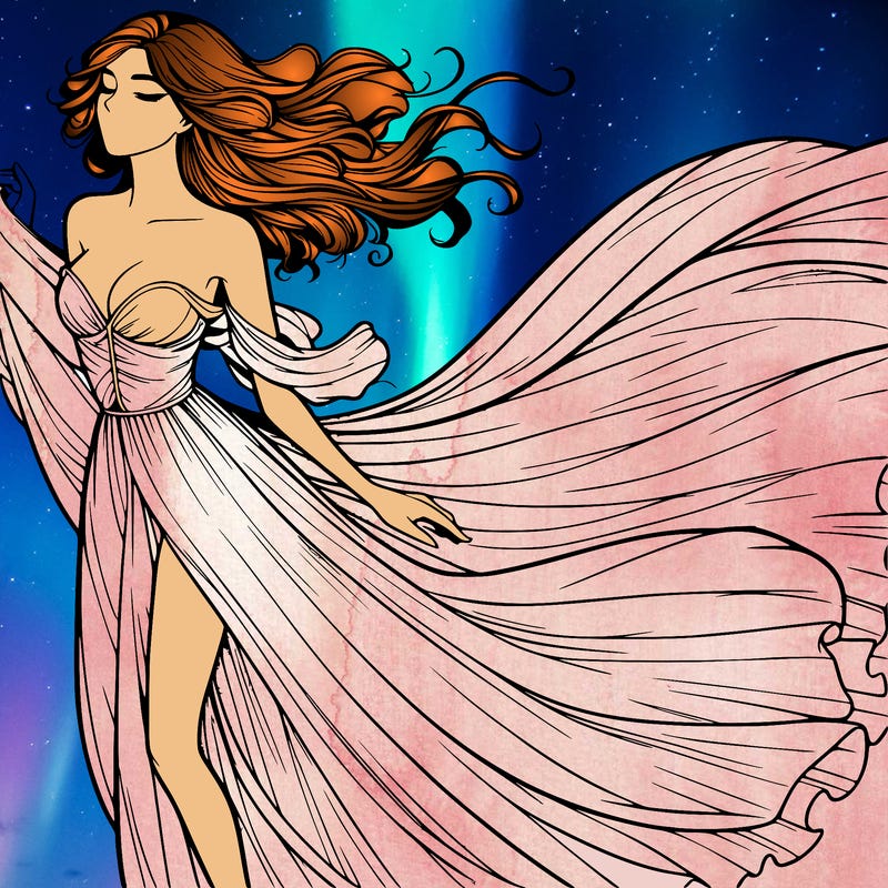 realistic woman in dress flowing the the wind