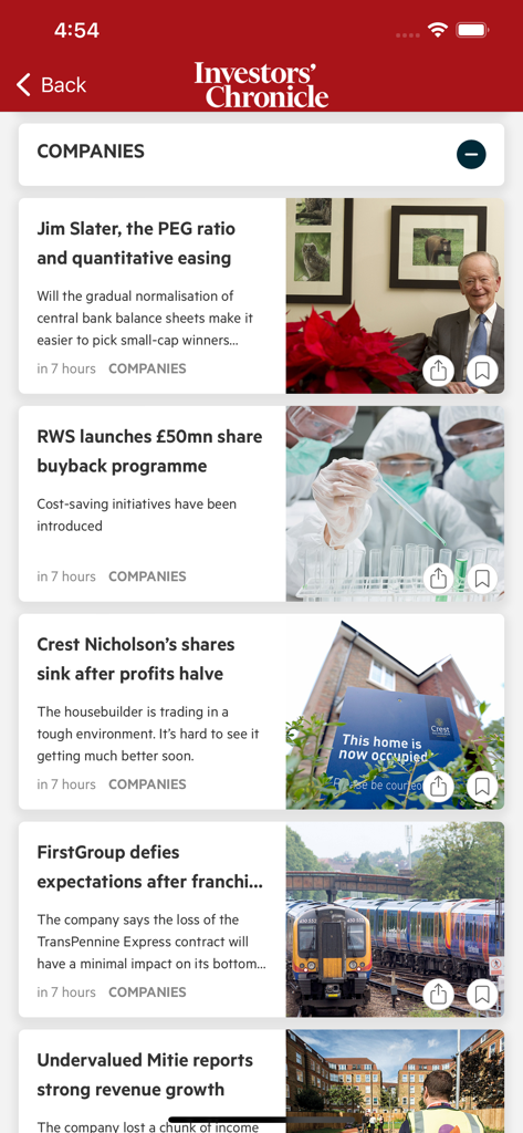 Investors Chronicle - Lista de noticias de inversión y artículos de análisis de empresas en la aplicación Investors Chronicle