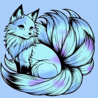 realistic detailed 9 tailed anime fox