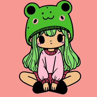 a girl wearing a frog hat and some frog socks