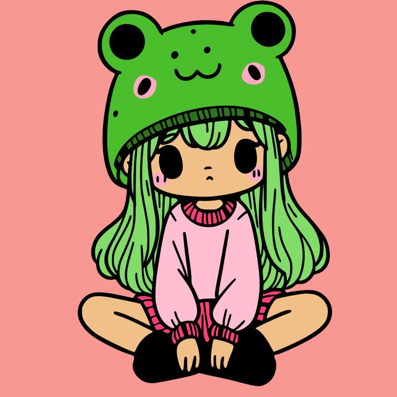 a girl wearing a frog hat and some frog socks