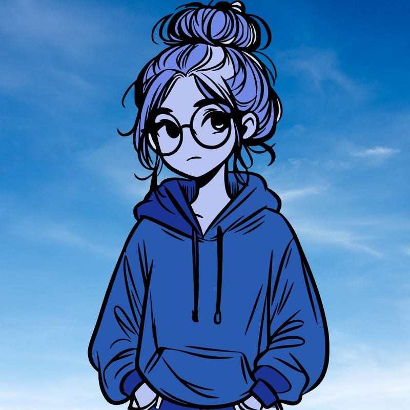 teen girl with a messy bun and glasses wearing a loose hoodie and jeans