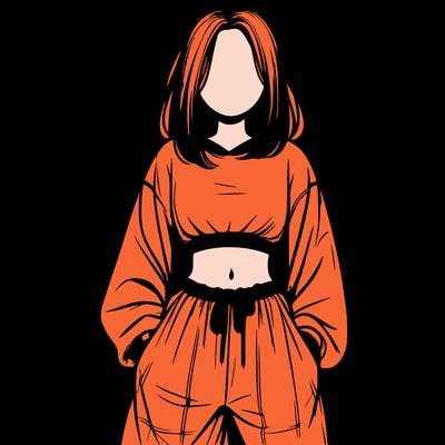 realistic girl faceless with baggy pants and a crop top