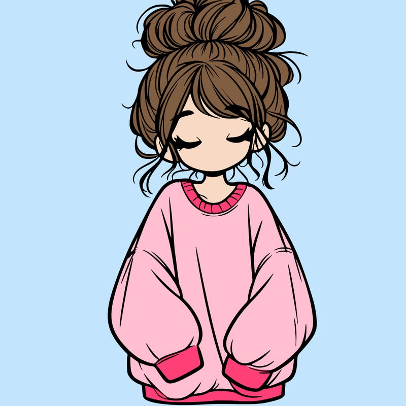 girl with baggy sweatshirt and messy bun