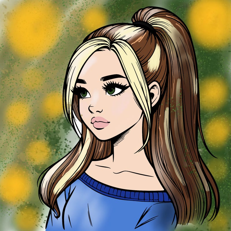 realistic girl with a high ponytail