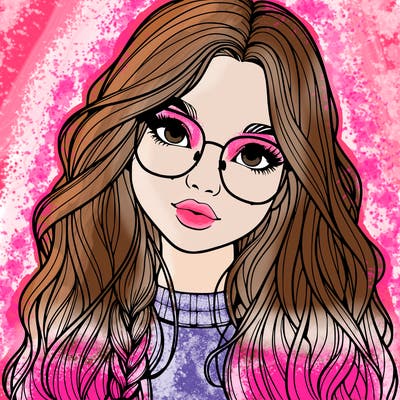 girl with long hair and freckles and glasses realistic