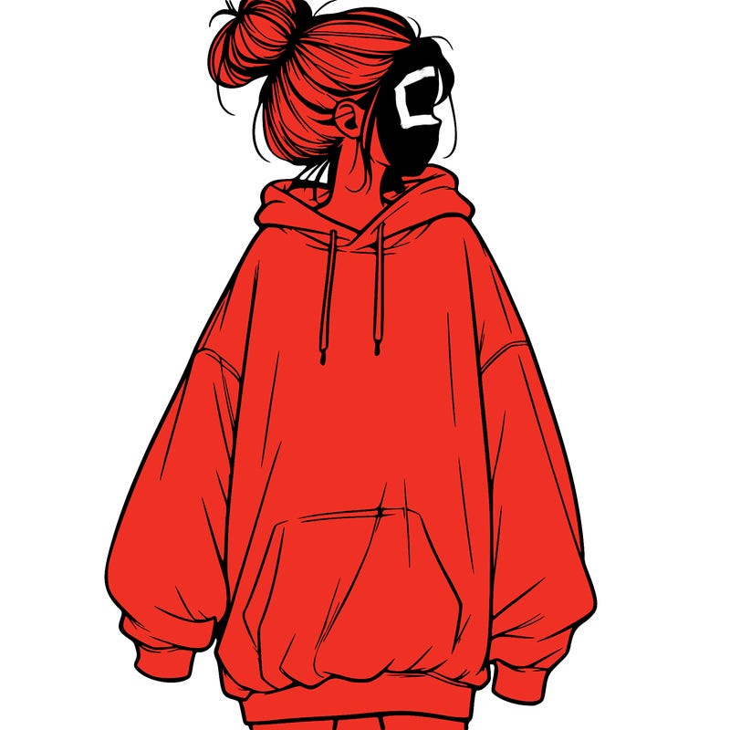 realistic girl with a oversized sweatshirt on and a bun