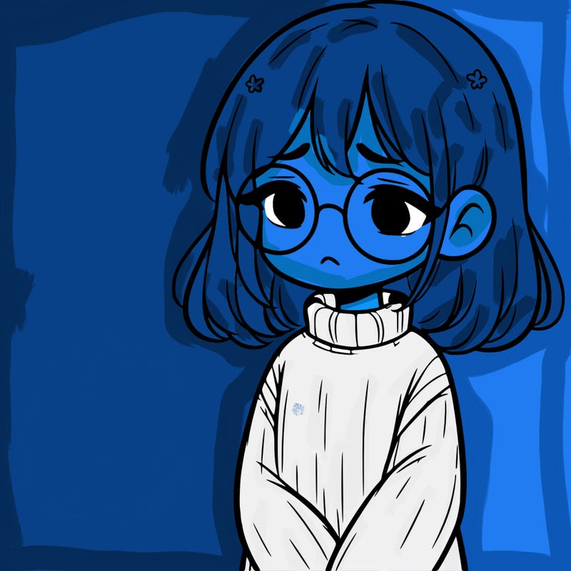 sad girl with glasses in a sweater