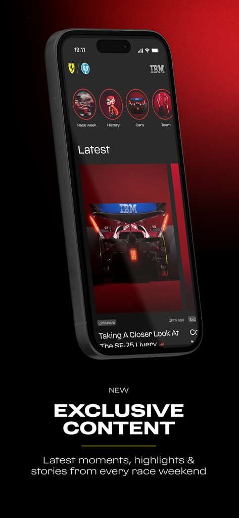 Scuderia Ferrari - Scuderia Ferrari mobile app displaying exclusive race weekend content and latest F1 highlights.