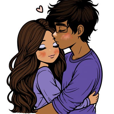 a realistic couple boy and girl hugging and kissing