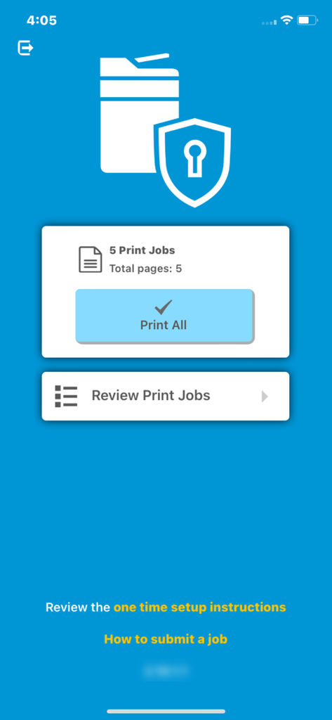 HP JetAdvantage Secure Print - Panel de control de la aplicación HP JetAdvantage Secure Print que muestra los trabajos de impresión actuales y un botón para imprimir todo