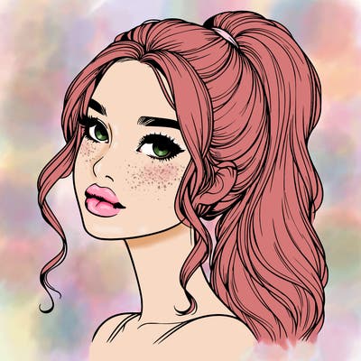 realistic girl with a ponytail on her hair and lips