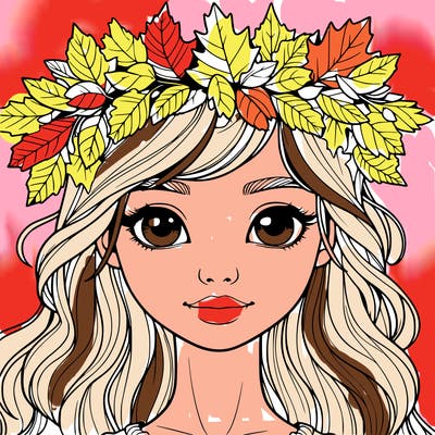 realistic girl with fall leaf crown