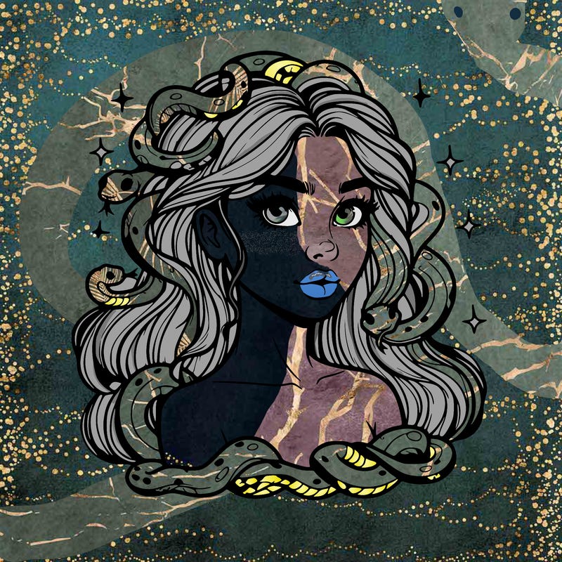 realistic girl with snakes as hair