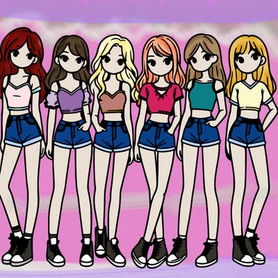 a group of girls wearing crop tops and shorts