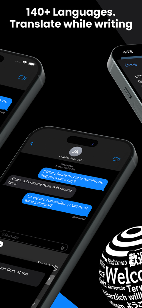 Kate • Keyboard Translator - Kate Keyboard Translator app showing real-time message translation in a chat interface on iPhone