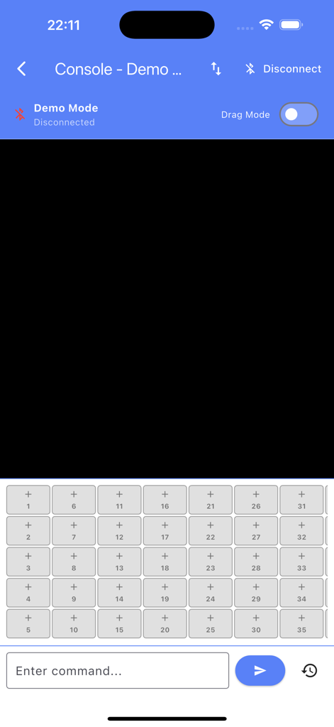 Serial BLE Console terminal interface with custom macro buttons for developers