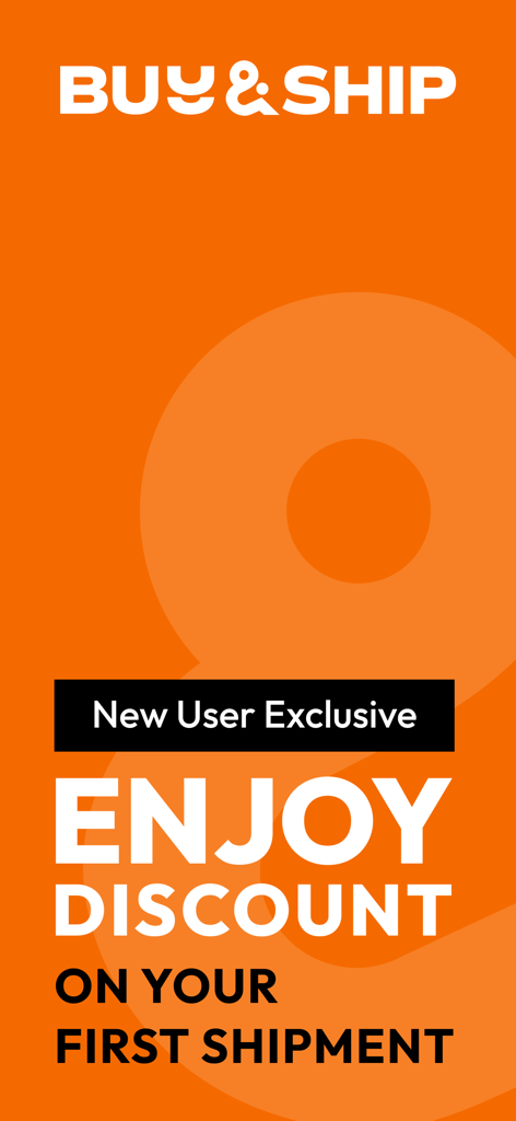Buy&Ship - Buy and Ship app screen offering a new user exclusive discount on the first shipment
