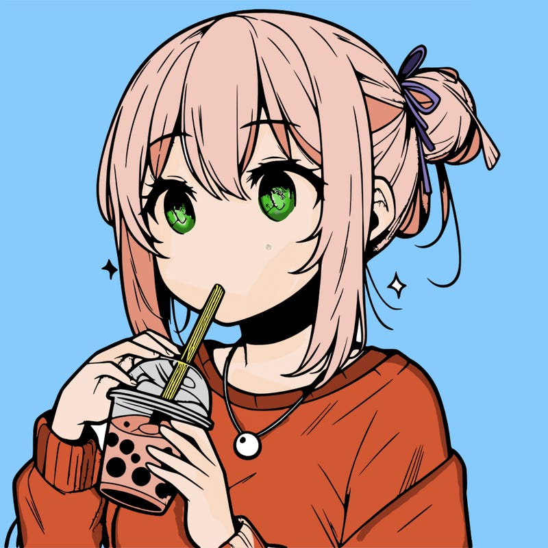 manga character drinking boba