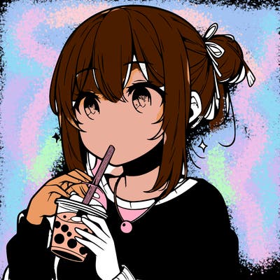 manga character drinking boba