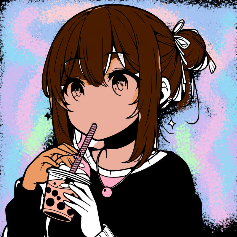 manga character drinking boba