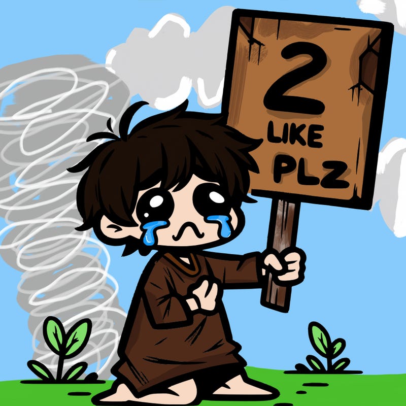 small poor toddler crying with sign that says 2 like plz