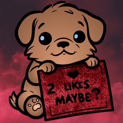 a puppy holding a sign that says 2 likes maybe?