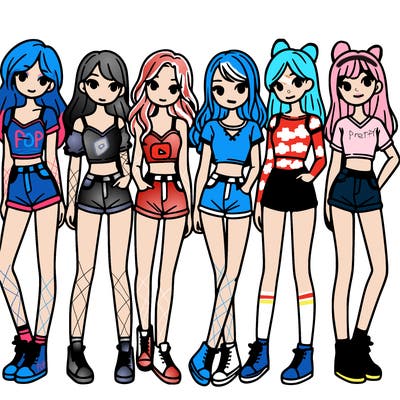 a group of girls wearing crop tops and shorts