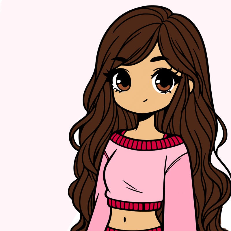 girl with long hair and a crop top with a sweater