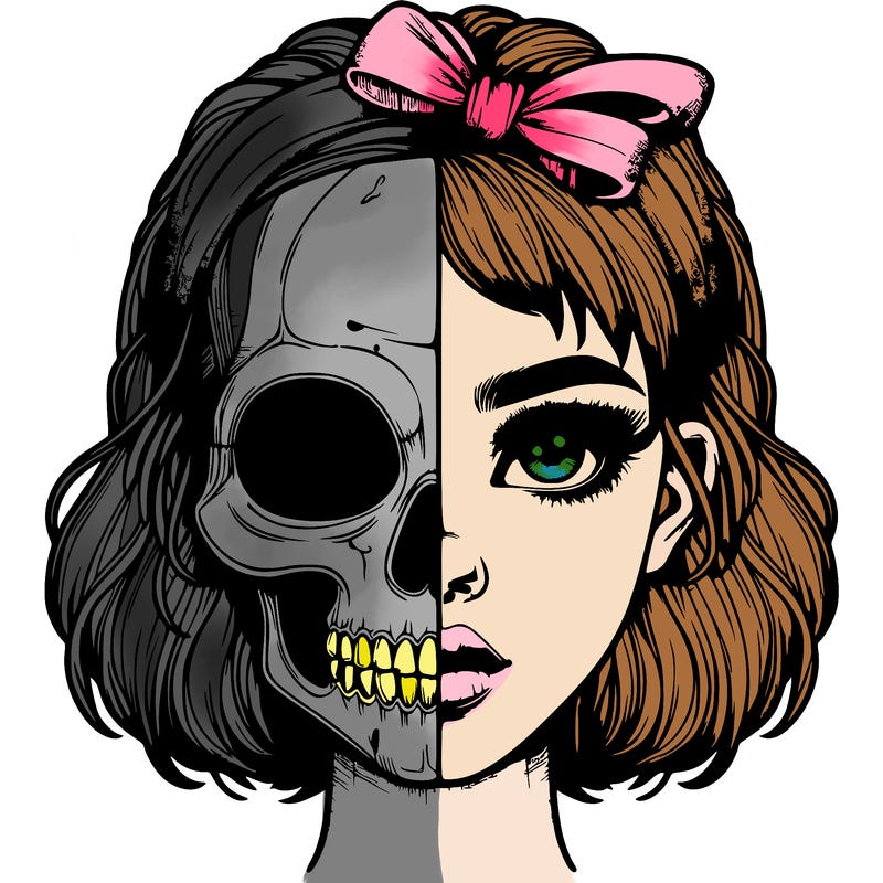 realistic girl with half skull mask