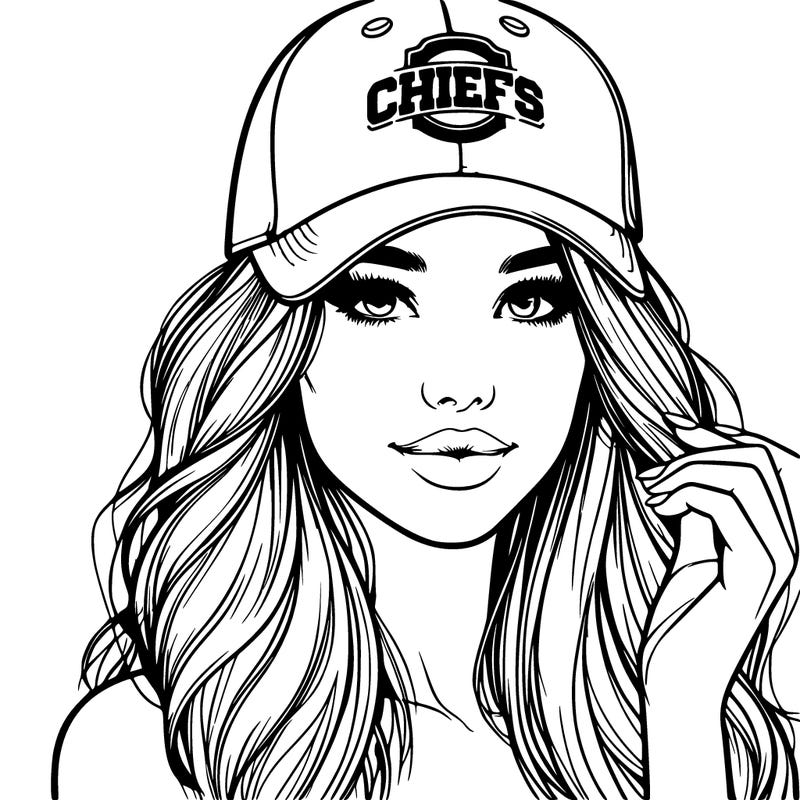 realistic beautiful girl wearing sports hat that says “chiefs”