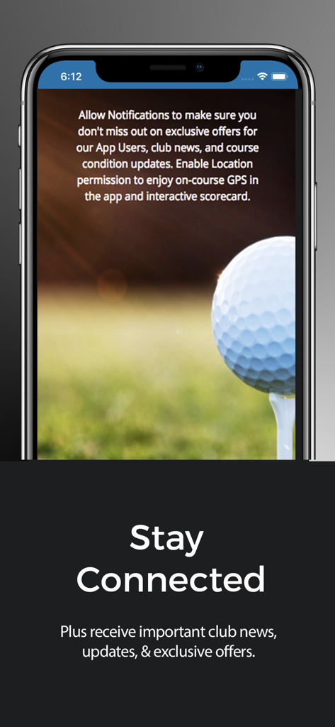 Five Forts Golf Club - An iPhone screen for Five Forts Golf Club showing options to stay connected for club news and exclusive offers