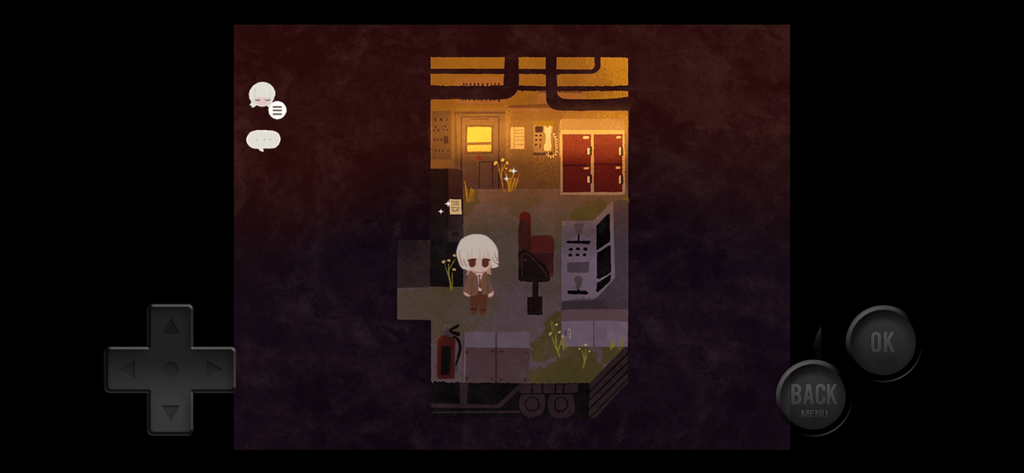 Twilight Railway - A 2D top-down gameplay scene of Twilight Railway featuring a character in a ruined train car