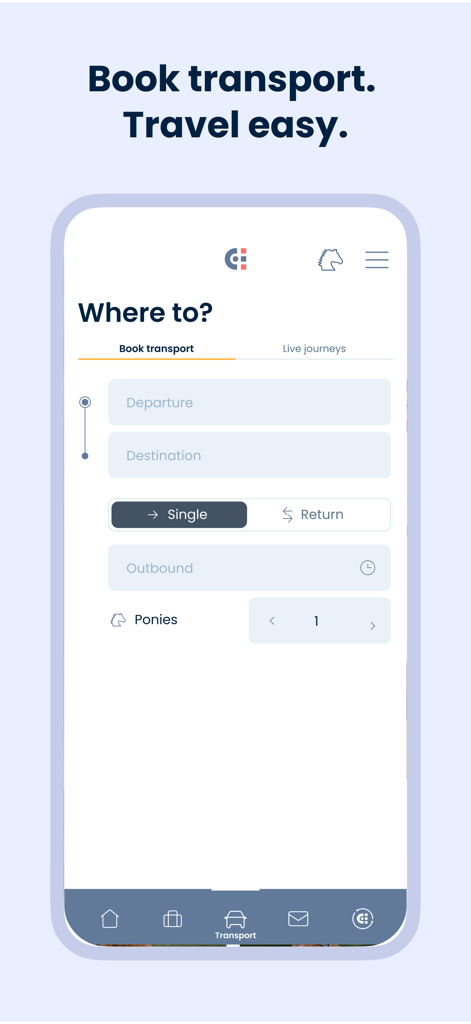 ChukkerApp - ChukkerApp mobile screen for booking polo pony transport with destination and departure fields