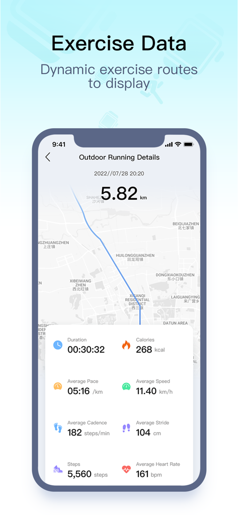 WearPro - WearPro app screenshot showing detailed outdoor running data with a route map and fitness metrics.
